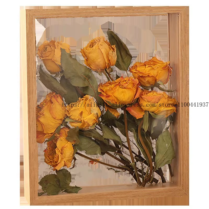 Customized DIY Handmade Dried Flower Photo Frame Eternal Flower Rose save Picture Frame Hollow Double-Sided Display