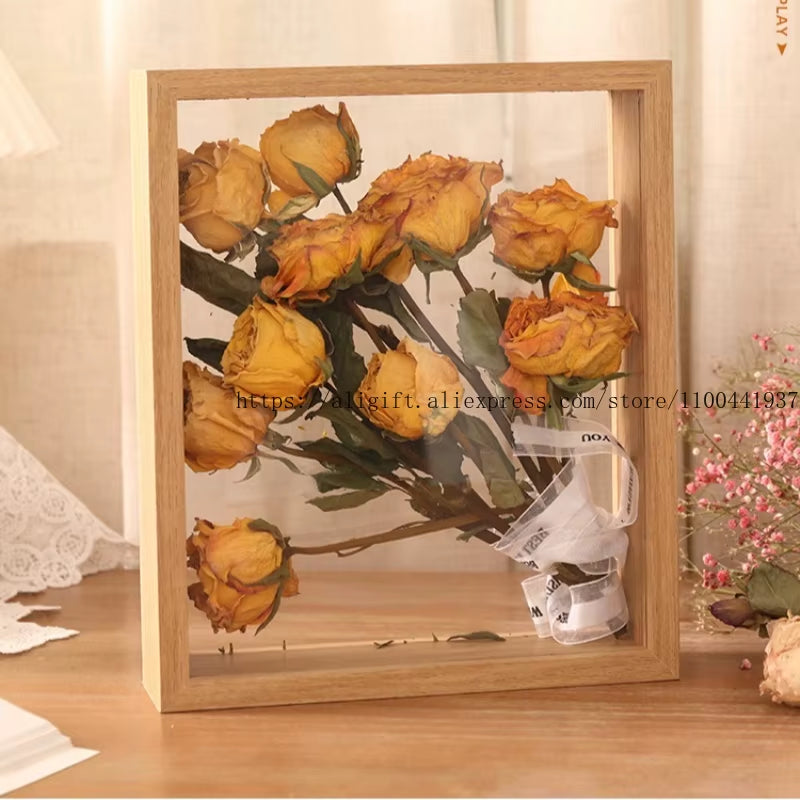 Customized DIY Handmade Dried Flower Photo Frame Eternal Flower Rose save Picture Frame Hollow Double-Sided Display