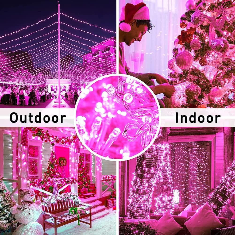 Enchanting 33Ft Pink Fairy String Lights with 100 LED Beads and Memory Modes – Perfect for Weddings, Christmas, and Outdoor Decor