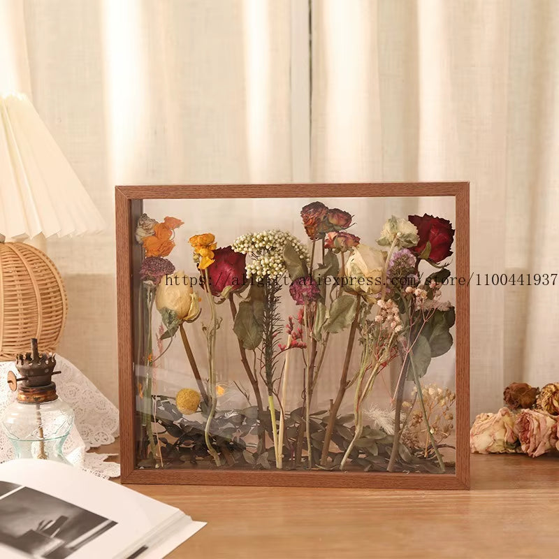 Customized DIY Handmade Dried Flower Photo Frame Eternal Flower Rose save Picture Frame Hollow Double-Sided Display
