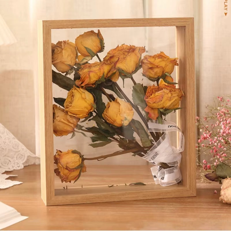 Customized DIY Handmade Dried Flower Photo Frame Eternal Flower Rose save Picture Frame Hollow Double-Sided Display