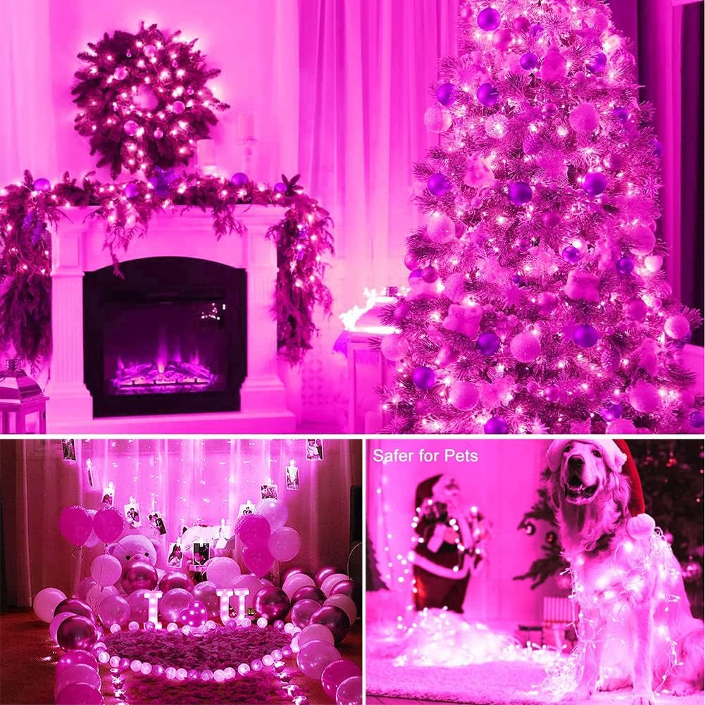 Enchanting 33Ft Pink Fairy String Lights with 100 LED Beads and Memory Modes – Perfect for Weddings, Christmas, and Outdoor Decor
