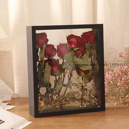 Customized DIY Handmade Dried Flower Photo Frame Eternal Flower Rose save Picture Frame Hollow Double-Sided Display