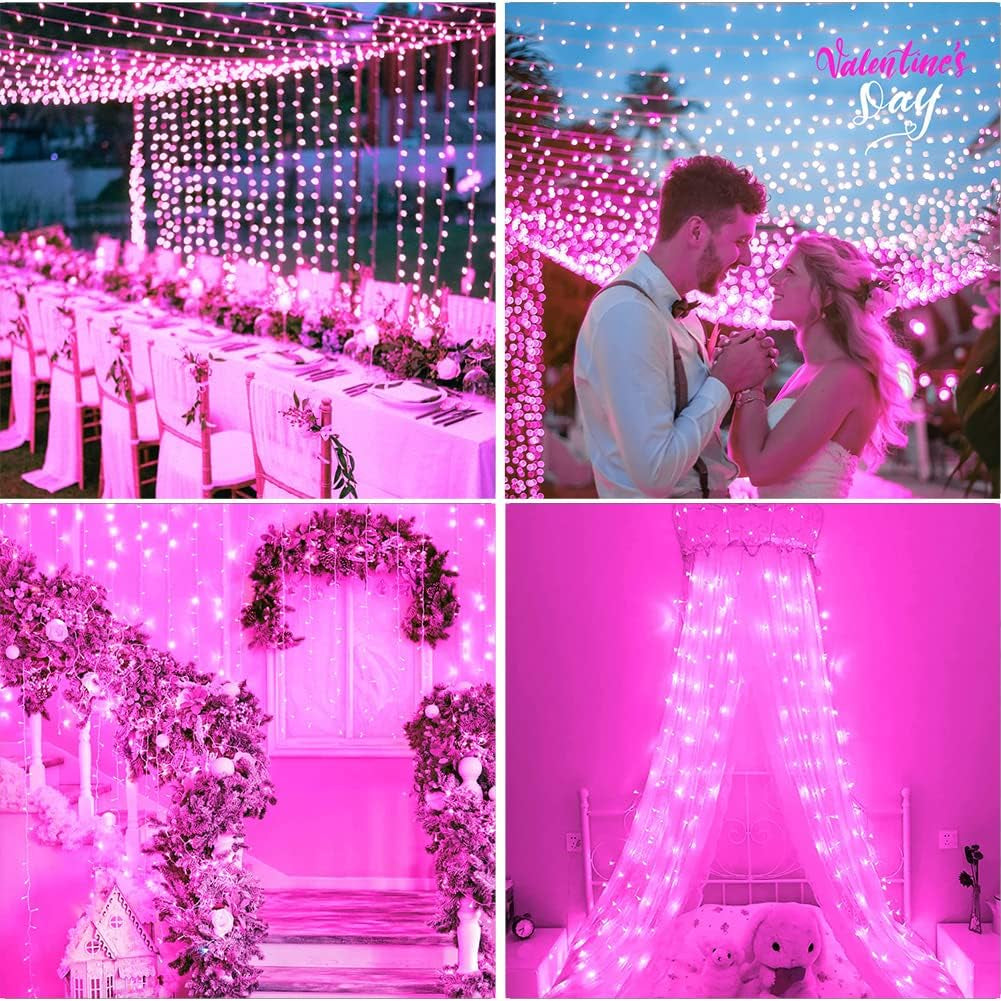 Enchanting 33Ft Pink Fairy String Lights with 100 LED Beads and Memory Modes – Perfect for Weddings, Christmas, and Outdoor Decor