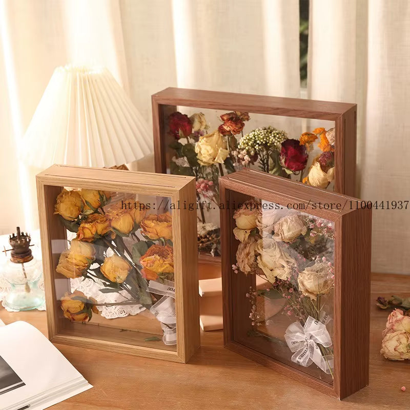 Customized DIY Handmade Dried Flower Photo Frame Eternal Flower Rose save Picture Frame Hollow Double-Sided Display