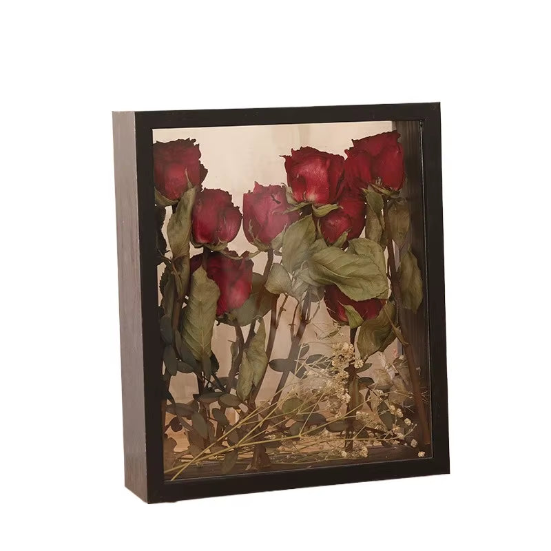 Customized DIY Handmade Dried Flower Photo Frame Eternal Flower Rose save Picture Frame Hollow Double-Sided Display